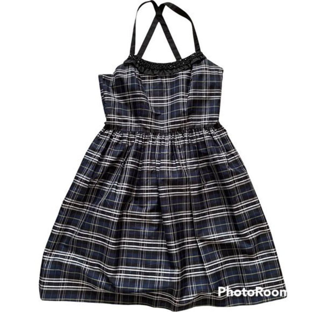 KensieL Ladies Teen Party Plaid Dress with Beaded‎ Neckline, S